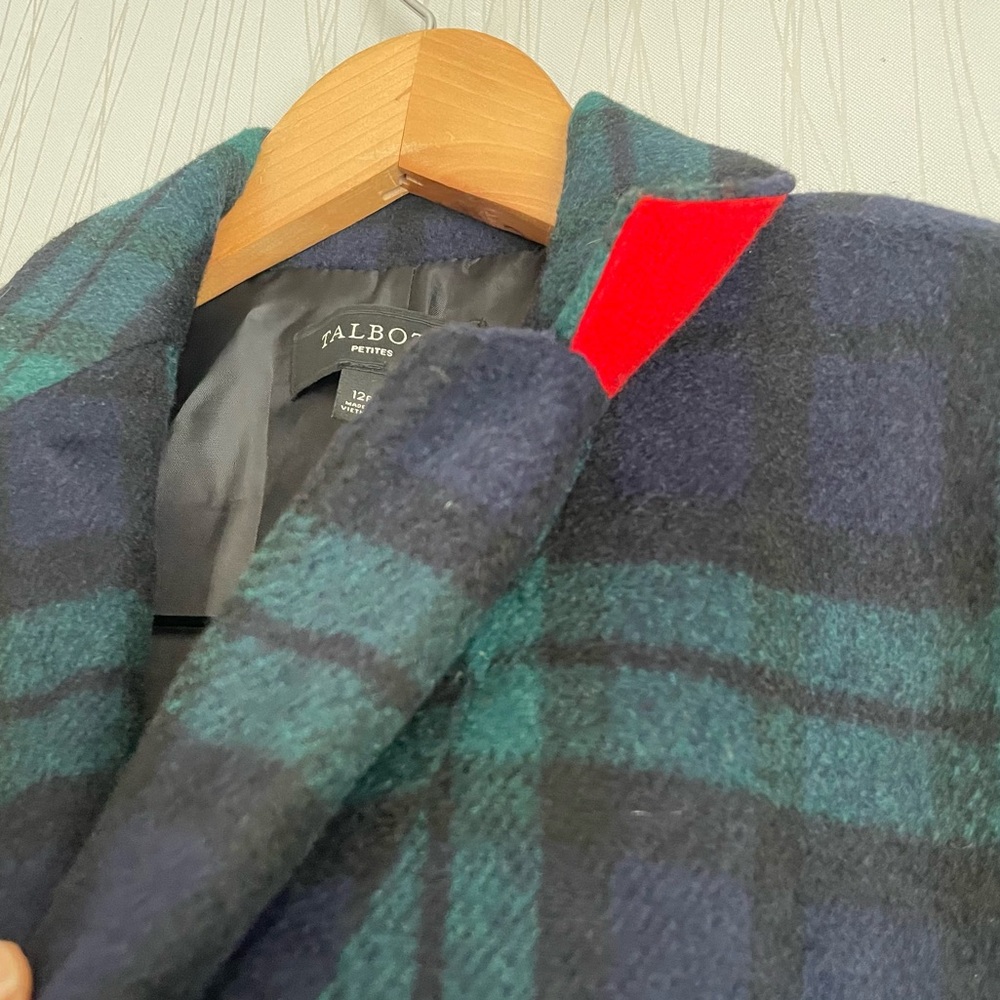 Talbots Green Tartan Plaid Wool Blend Blazer 12 Petite - Picture 7 of 11